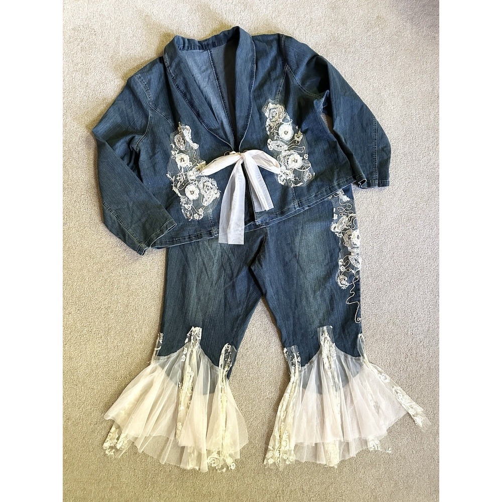 Ashro Embellished Two Piece Jacket Pant Set Womens